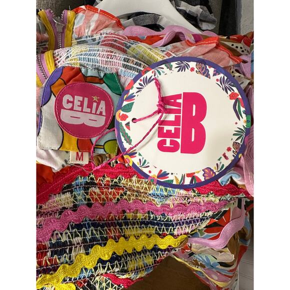 Celia B Nilsa Dress Floral Tiered Midi Medium NWT Scalloped Details Tie Straps - Picture 5 of 14